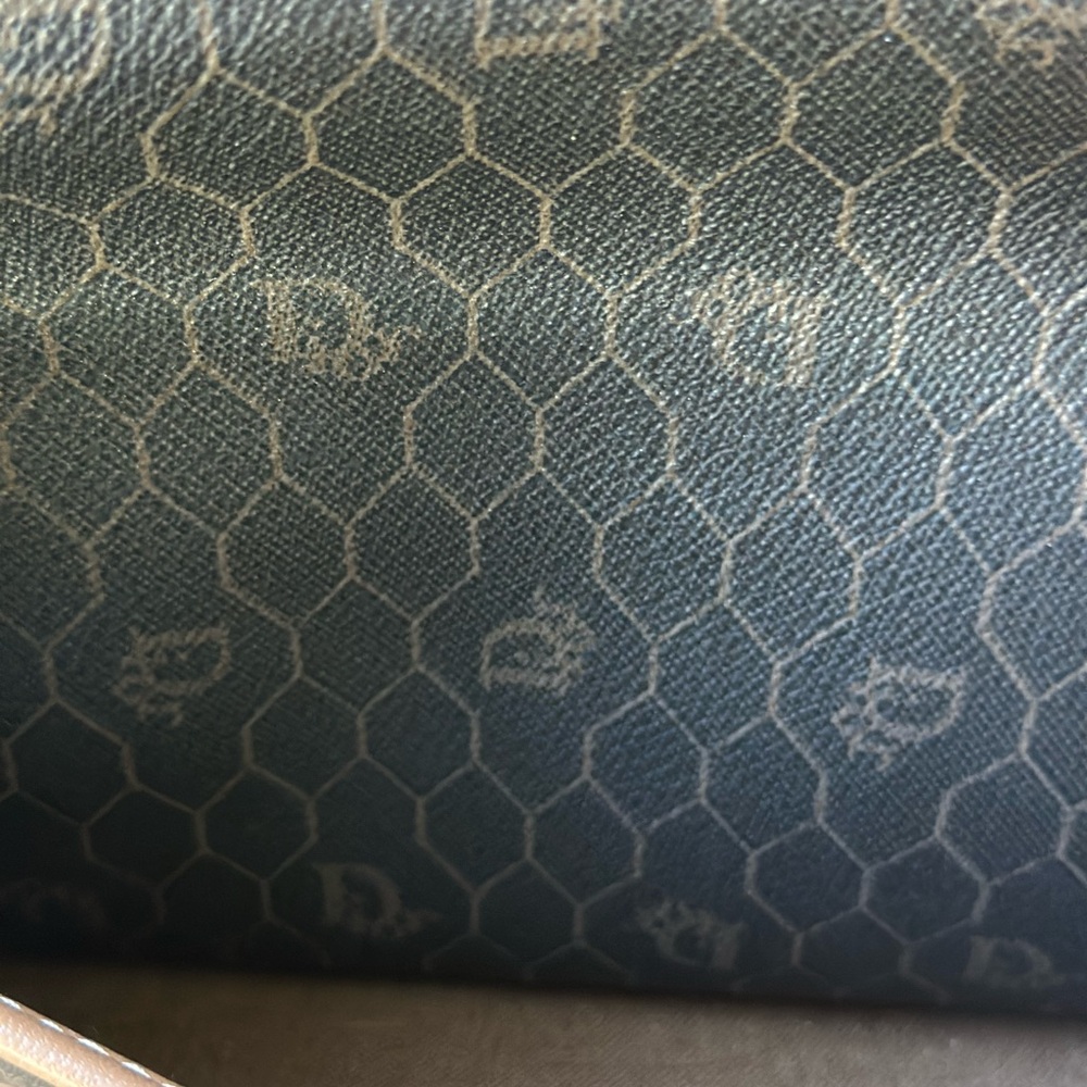 Christian Dior Honeycomb Logo Clutch Bag Purse Tote Brown Leather - Picture 8 of 10